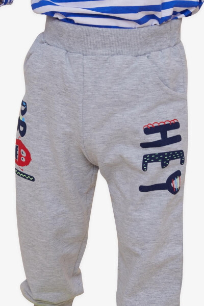 Baby Boy Sweatpants with Printed Pocket 9 Months-3 Years, Grey Melange - BREEZE