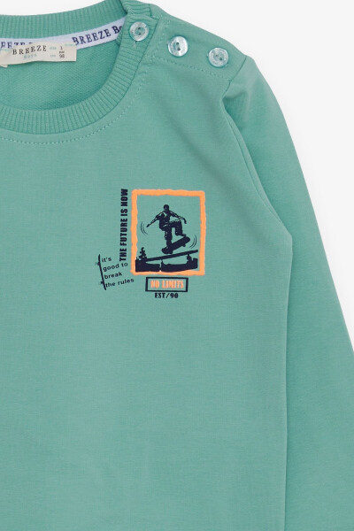 Baby Boy Sweatshirt with Skateboard Print, 9 Months - 3 Years, Mint Green - 7