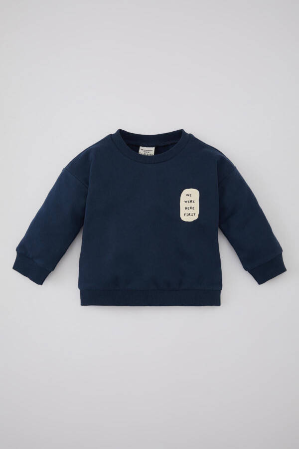 Baby boy sweatshirt with soft fleece lining and a bicycle print. - 1