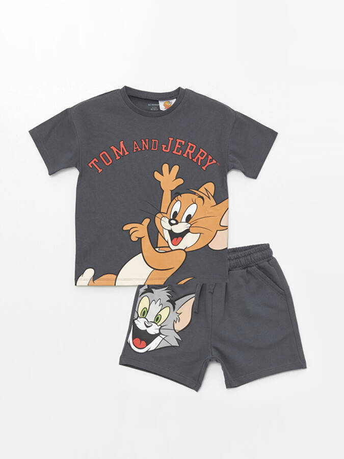 Baby Boy Tom and Jerry Printed T-Shirt and Shorts Set with Bicycle Collar - 6