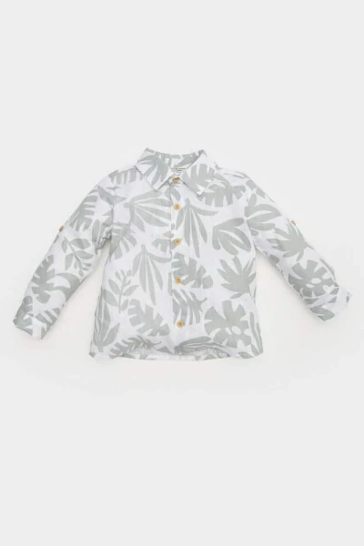 Baby Boy Tropical Patterned Bunting Poplin Long Sleeve Shirt Ecru - DEFACTO