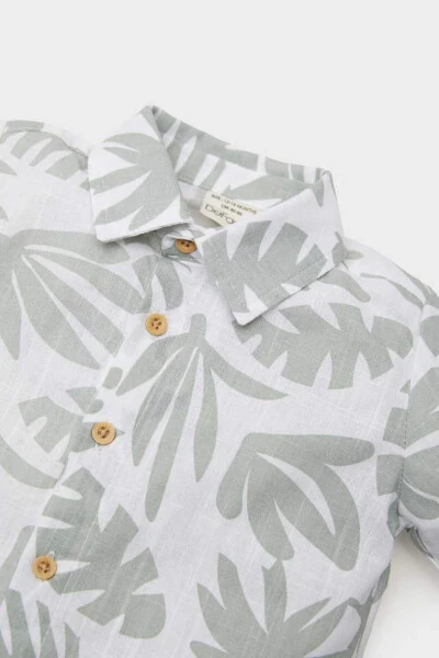 Baby Boy Tropical Patterned Bunting Poplin Long Sleeve Shirt Ecru - DEFACTO (1)