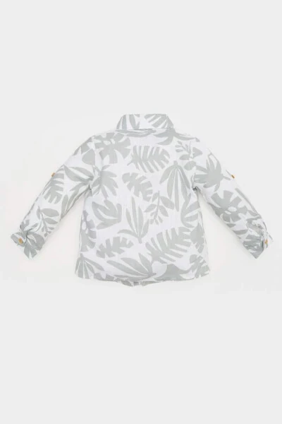 Baby Boy Tropical Patterned Bunting Poplin Long Sleeve Shirt Ecru - 3