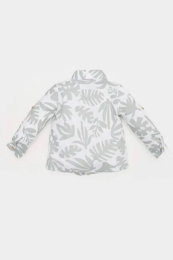 Baby Boy Tropical Patterned Bunting Poplin Long Sleeve Shirt Ecru - 3