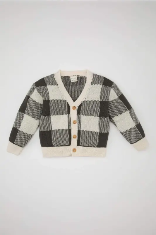 Baby Boy V-Neck Checkered Cardigan A3836A524AU - DEFACTO