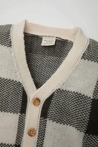 Baby Boy V-Neck Plaid Cardigan A3836A524AU - DEFACTO (1)
