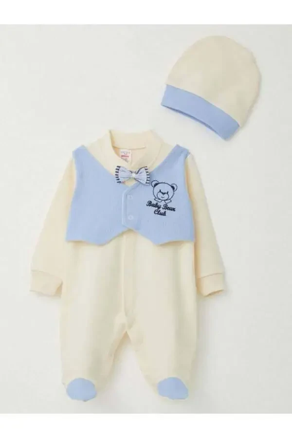 Baby Boy Vest Bow Tie Footed Romper - 1