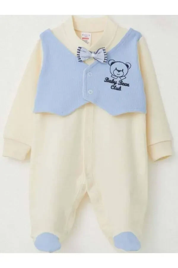 Baby Boy Vest Bow Tie Footed Romper - 2