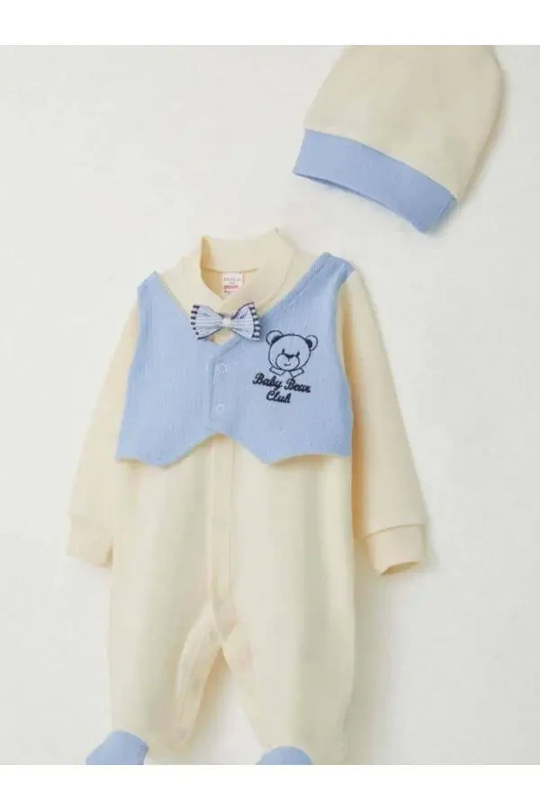 Baby Boy Vest Bow Tie Footed Romper - 3