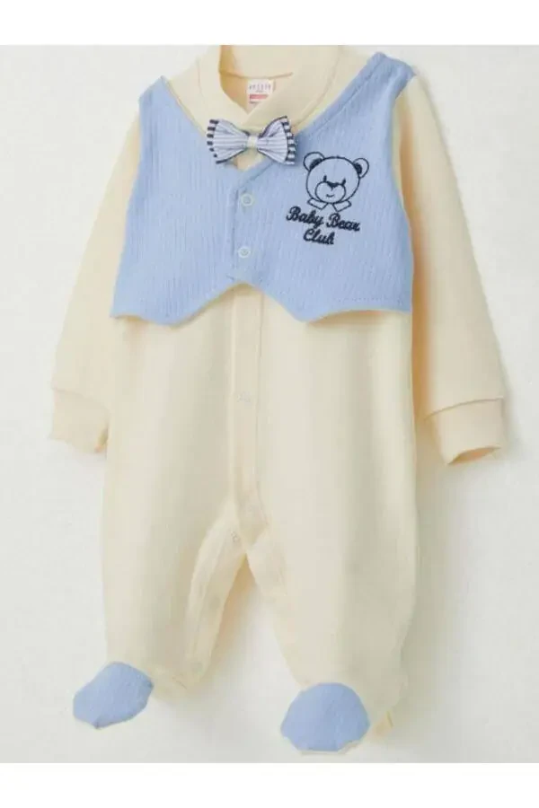 Baby Boy Vest Bow Tie Footed Romper - 4