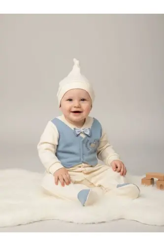 Baby Boy Vest Bow Tie Footed Romper - 1