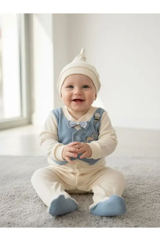 Baby Boy Vest Bow Tie Footed Romper - 2