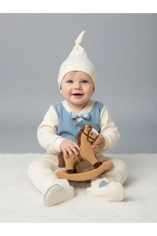 Baby Boy Vest Bow Tie Footed Romper - 3