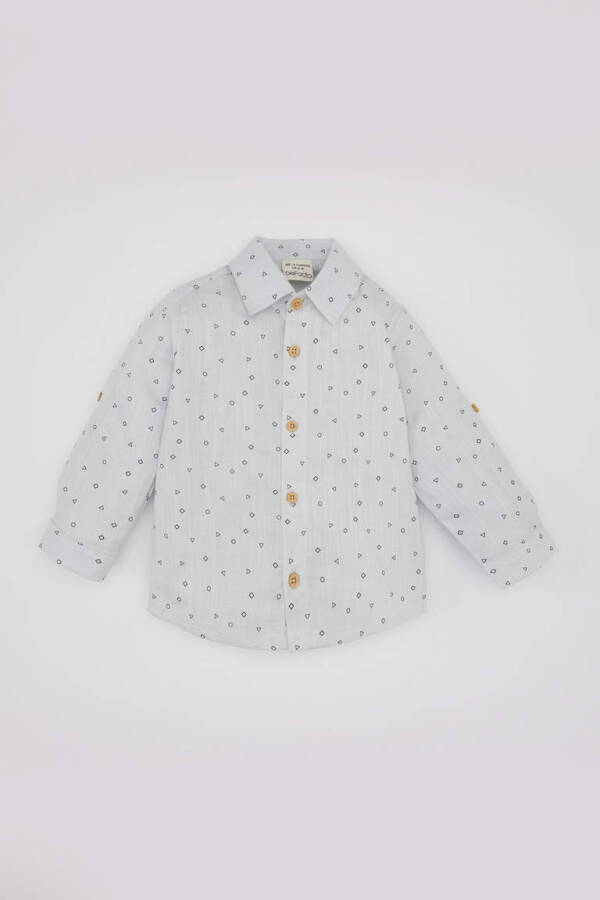 Baby Boy Voile Long Sleeve Printed Shirt Light Blue - 1