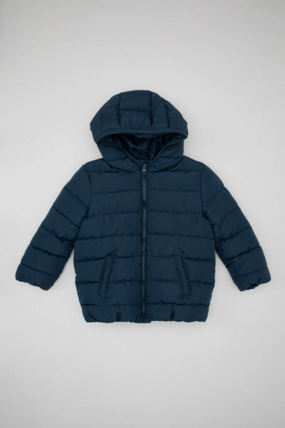 Baby Boy Water-Repellent Hooded Fleece Lined Jacket Indigo - 21