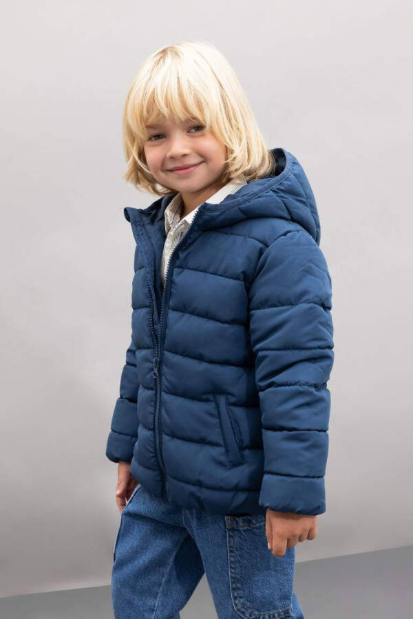 Baby Boy Water-Repellent Hooded Fleece Lined Jacket Indigo - 11