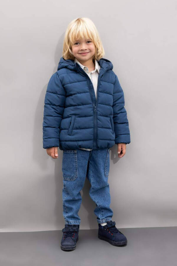 Baby Boy Water-Repellent Hooded Fleece Lined Jacket Indigo - 12