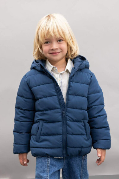 Baby Boy Water-Repellent Hooded Fleece Lined Jacket Indigo - 13