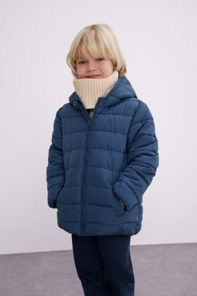 Baby Boy Water-Repellent Hooded Fleece Lined Jacket Indigo - 1