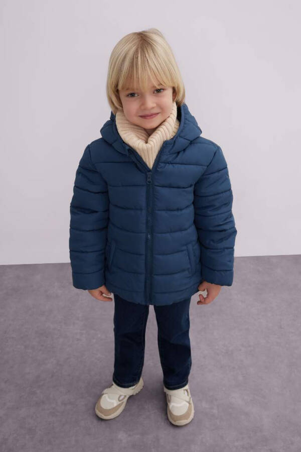 Baby Boy Water-Repellent Hooded Fleece Lined Jacket Indigo - 2