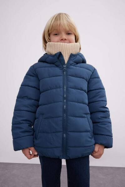 Baby Boy Water-Repellent Hooded Fleece Lined Jacket Indigo - 3