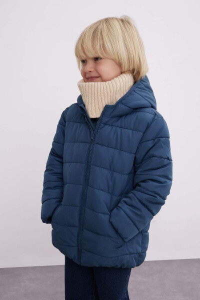 Baby Boy Water-Repellent Hooded Fleece Lined Jacket Indigo - 4