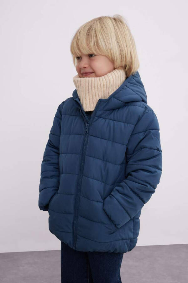 Baby Boy Water-Repellent Hooded Fleece Lined Jacket Indigo - 4