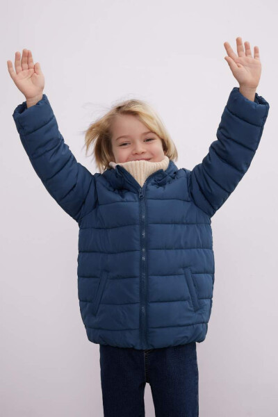 Baby Boy Water-Repellent Hooded Fleece Lined Jacket Indigo - 5