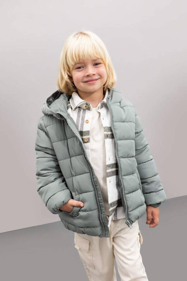 Baby Boy Water Repellent Hooded Fleece Lined Jacket Light Green - 12