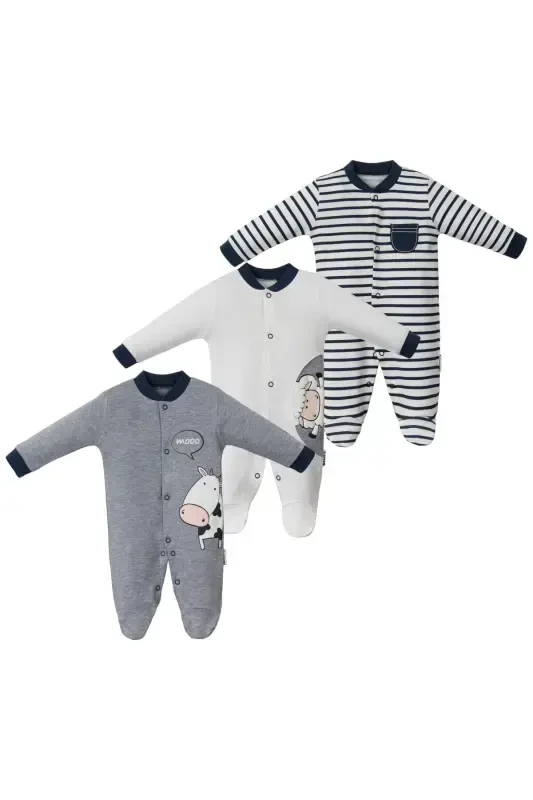 Baby Boy White Lamb Cow Romper Set 3 Pcs Cow - 1