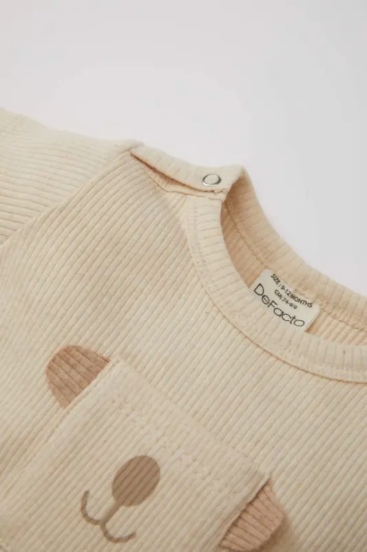 Baby Boys 3-Piece Set Ribbed Turtleneck Snap-Closure Short Sleeve Bodysuit Bottom Scarf-Beige Melange - 4