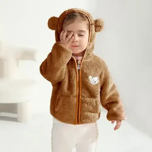 Baby Boys Girls Fleece Jackets Zip Up Hoodies Cute Bear Coats Fall Winter Fuzzy Jacket Newborn Boys Girls Outwear - MODAZONE (1)
