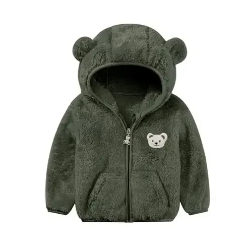 Baby Boys Girls Fleece Jackets Zip Up Hoodies Cute Bear Coats Fall Winter Fuzzy Jacket Newborn Boys Girls Outwear - Baby