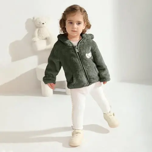 Baby Boys Girls Fleece Jackets Zip Up Hoodies Cute Bear Coats Fall Winter Fuzzy Jacket Newborn Boys Girls Outwear - 3