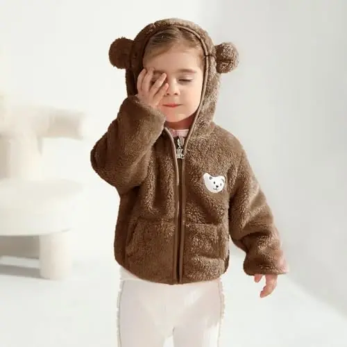 Baby Boys Girls Fleece Jackets Zip Up Hoodies Cute Bear Coats Fall Winter Fuzzy Jacket Newborn Boys Girls Outwear - 3