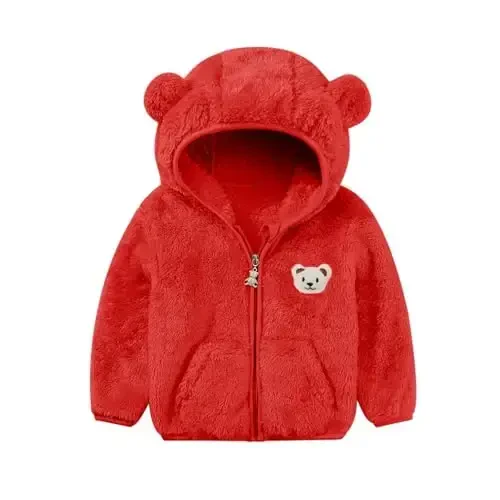Baby Boys Girls Fleece Jackets Zip Up Hoodies Cute Bear Coats Fall Winter Fuzzy Jacket Newborn Boys Girls Outwear 