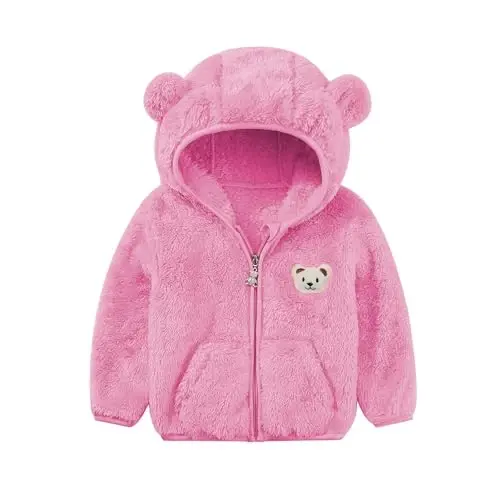 Baby Boys Girls Fleece Jackets Zip Up Hoodies Cute Bear Coats Fall Winter Fuzzy Jacket Newborn Boys Girls Outwear - BABY