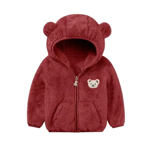 Baby Boys Girls Fleece Jackets Zip Up Hoodies Cute Bear Coats Fall Winter Fuzzy Jacket Newborn Boys Girls Outwear - BABY