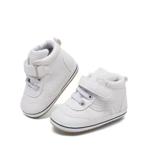 Baby Boys Girls Leather PRE-Walking Sneakers Toddler Anti-Slip Rubber Sole Infant Lightweight First Step Shoes - 3