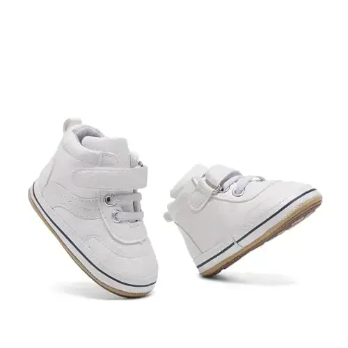 Baby Boys Girls Leather PRE-Walking Sneakers Toddler Anti-Slip Rubber Sole Infant Lightweight First Step Shoes - 5