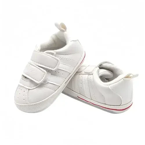 Baby Boys Girls Leather PRE-Walking Sneakers Toddler Anti-Slip Rubber Sole Infant Lightweight First Step Shoes - 4