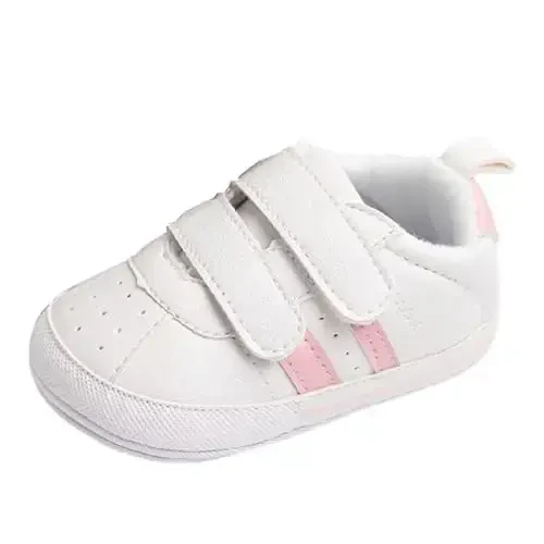 Baby Boys Girls Leather PRE-Walking Sneakers Toddler Anti-Slip Rubber Sole Infant Lightweight First Step Shoes - 5
