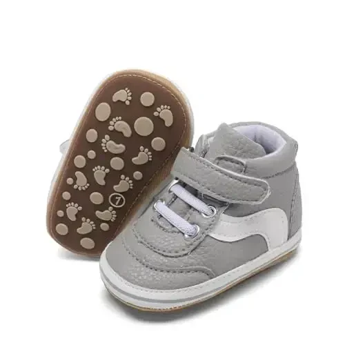 Baby Boys Girls Leather PRE-Walking Sneakers Toddler Anti-Slip Rubber Sole Infant Lightweight First Step Shoes - BABY