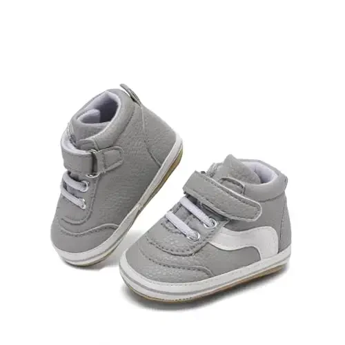 Baby Boys Girls Leather PRE-Walking Sneakers Toddler Anti-Slip Rubber Sole Infant Lightweight First Step Shoes - 3