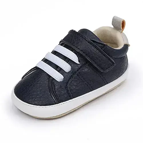 Baby Boys Girls Leather PRE-Walking Sneakers Toddler Anti-Slip Rubber Sole Infant Lightweight First Step Shoes - BABY