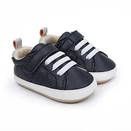 Baby Boys Girls Leather PRE-Walking Sneakers Toddler Anti-Slip Rubber Sole Infant Lightweight First Step Shoes - 3