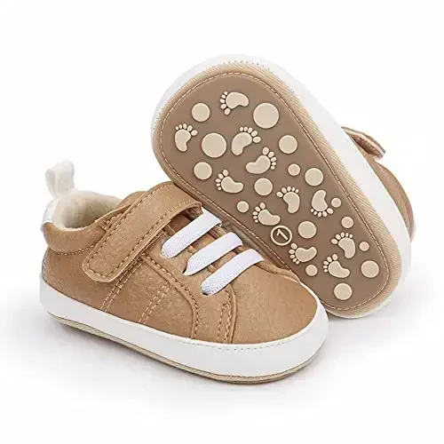 Baby Boys Girls Leather PRE-Walking Sneakers Toddler Anti-Slip Rubber Sole Infant Lightweight First Step Shoes - BABY