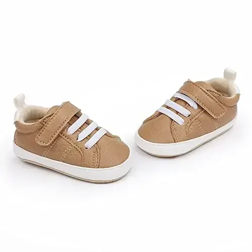 Baby Boys Girls Leather PRE-Walking Sneakers Toddler Anti-Slip Rubber Sole Infant Lightweight First Step Shoes - 2