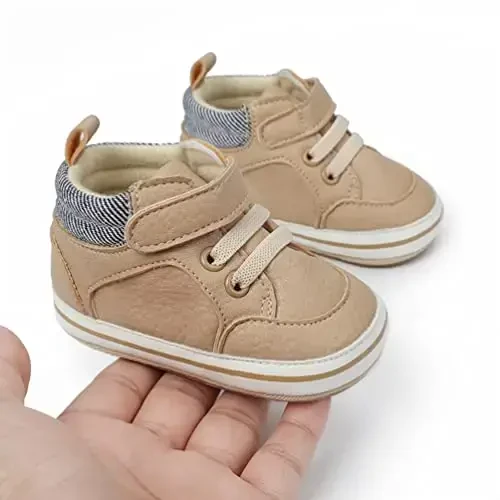 Baby Boys Girls Leather PRE-Walking Sneakers Toddler Anti-Slip Rubber Sole Infant Lightweight First Step Shoes - 4