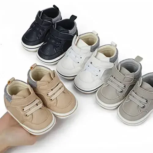 Baby Boys Girls Leather PRE-Walking Sneakers Toddler Anti-Slip Rubber Sole Infant Lightweight First Step Shoes - 5